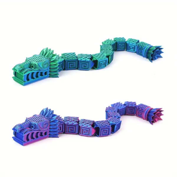 Modelo de dragón cuadrado impreso en 3D y dragones articulados