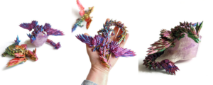 Juguetes de dragones alados impresos en 3D con cambio de color
