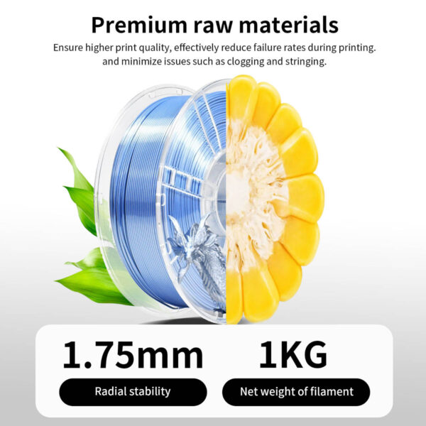 Mejor Filamento de Seda 1KG Doble Color Azul Plata para Impresora 3D