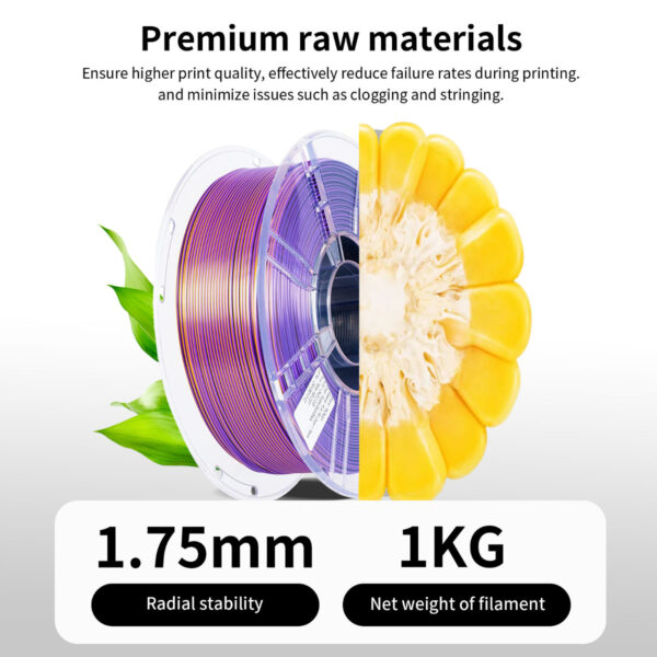 Filamento PLA Tri-Color Seda 1.75mm para Impresoras 3D FDM