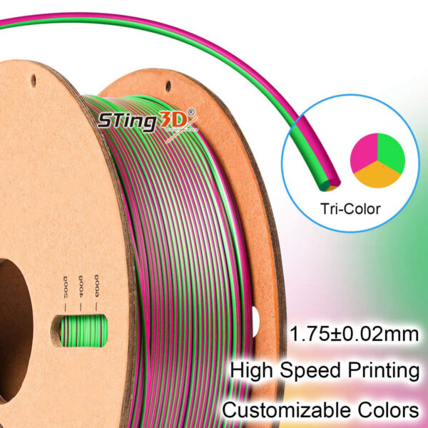 Filamento PLA+ Tricolor Seda 1.75mm 1KG Impresión 3D